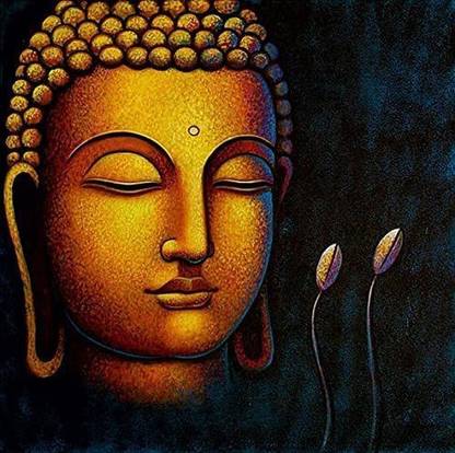 wallera Lord Gautam Buddha Painting With Frame Big Size Canvas Printed For Living Room Canvas 36 inch x 36 inch Painting