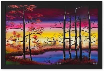 Ritwika's Oil Painting Nature Modern Art Framed Digital Reprint 9.5 inch x 13.5 inch Painting