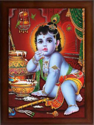Craft Quest Baal Krishna photo frame synthetic Digital Reprint 10 inch x 13 inch Painting