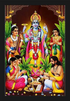 jog craft vishnu bhagwan photo, satya narayan photo frame,vishnu ji photo Digital Reprint 20 inch x 14 inch Painting