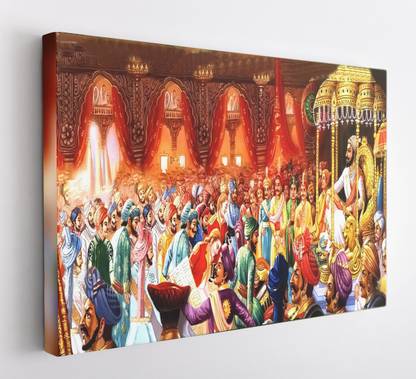 GIFTMASTER Chhatrapati Shivaji Maharaj Painting Photo Frame Rajyabhishek Photo Frame Canvas 20 inch x 30 inch Painting