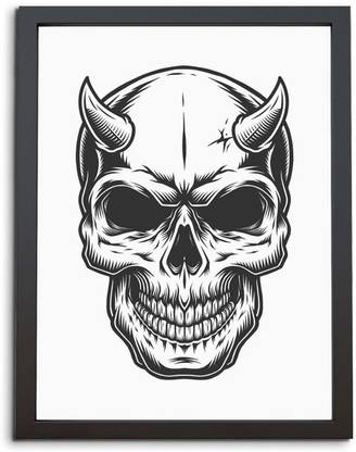TheKarkhana “Horned Skull Demon Scary Tattoo Art" Laminated (Without Glass) Digital Reprint 12 inch x 8 inch Painting