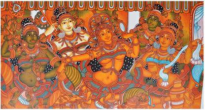 SCPmarts Canvas Print Kerala Mural Painting | Kerala Mural Art Parvathy Chamayam Canvas 14 inch x 20 inch Painting