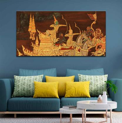 Aadee craft Mahabharat yudh rath Painting For Home Decor Canvas 48 inch x 24 inch Painting