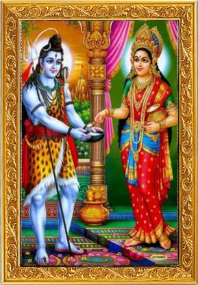 AARTKALA Maa Annapurna Devi and Lord Shiva Religious Photo Frame 6*8 inch Canvas 8 inch x 6 inch Painting