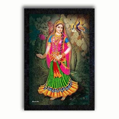 LVY Arts Radha Rani with Wooden Synthetic Frame Painting Multicolour - Medium Size Digital Reprint 11 inch x 9 inch Painting