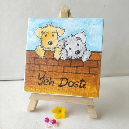 Soul Shoppr Soul Shoppr Fluff Pups - Hand-painted Mini Canvas with Stand Canvas 8 inch x 4 inch Painting