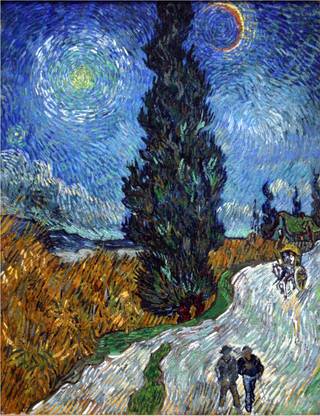 DecorAdventures *Road with Cypress and Star (1890)* by Van Gogh. Canvas Canvas 21 inch x 16 inch Painting