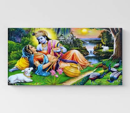 GIFTMASTER Radha Krishna Painting Big Size Without Frame Ideal For Wall Art Canvas 12 inch x 24 inch Painting