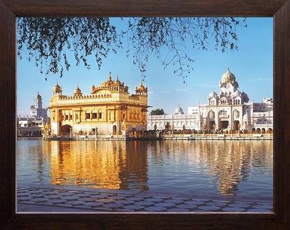 LVY Arts Golden Temple of Amritsar HD Printed Wall Decor Painting with Plain Wood Frame Digital Reprint 8 inch x 6 inch Painting