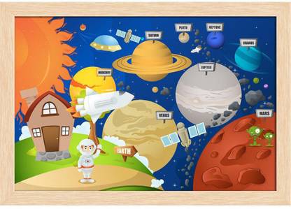 Artzfolio Astronaut And Planet System Framed Wall Art Painting Print Canvas 12 inch x 17 inch Painting