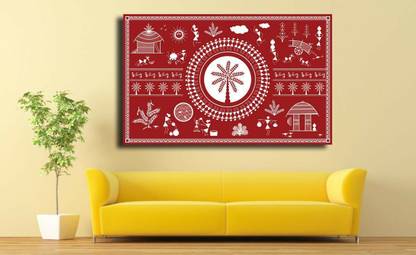 PIXELARTZ The Warli Tribal Art - Without Frame. Canvas 23 inch x 35 inch Painting