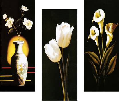 saf Floral 6MM MDF Framed set of 3 Digital Reprint 15 inch x 18 inch Painting