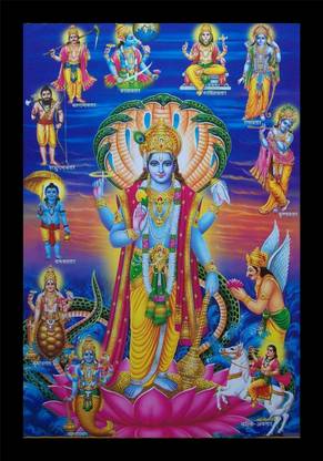 lvy Vishnu bhagwan photo Digital Reprint 8 inch x 12 inch (With Frame) Religious Frame