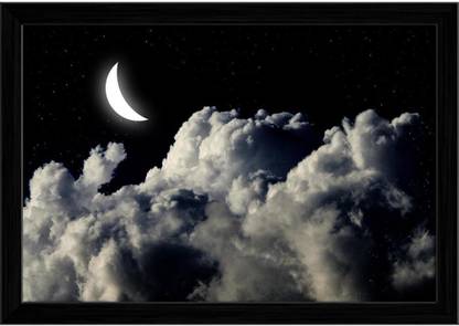 Artzfolio Moon In The Night Sky Canvas Painting Black Frame 17.4x12inch (44x30cms) Canvas 12 inch x 17.4 inch Painting
