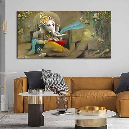 Aadee craft Auspicious Lord Ganpati Shri Ganesha Wall Painting For Living Room Drawing Room Canvas 48 inch x 24 inch Painting