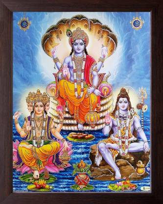 ag pro comfort Lord Brahma Vishnu and Mahesh Digital Reprint 10 inch x 8 inch Painting