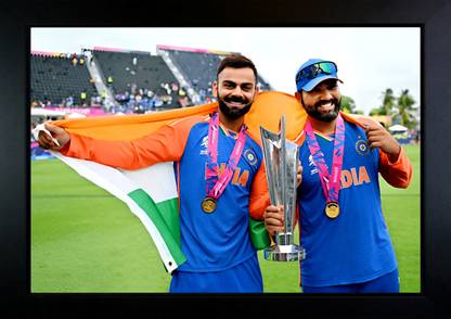 CrowdHall Virat Kohli Photo Frame | Rohit Sharma Photo Frame Digital Reprint 10 inch x 13.5 inch Painting