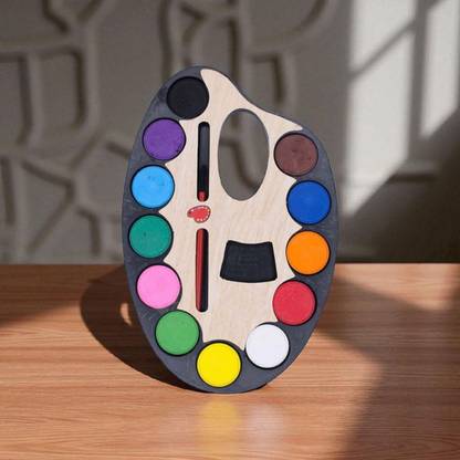 Colorbee School Watercolor Set with 12 Color Palette & Brush for Drawing Fun 12 Paint Wells Palettes  with Lid