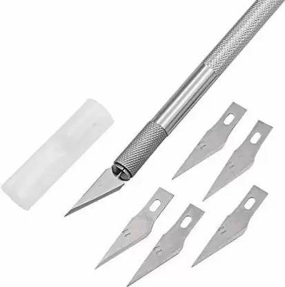 Sarvottam Detail Precision Pen Knife with 5 Interchangeable Sharp Blades Cutting Mat Metal Grip Hand-held Paper Cutter
