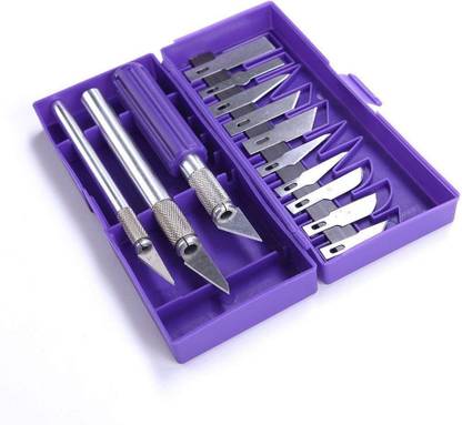 KRYTONE 13 Blades 3 Knife Handles with Box Non-Slip Metal Scalpel Knife Tools Plastic Grip Hand-held Paper Cutter