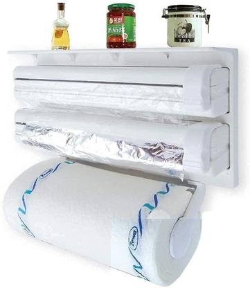 RANGATE Plastic Wrapping Film Rack Aluminum Foil Cling for Spice Kitchen Toilet Bathroom 3 in 1 Kitchen Triple Paper Dispenser Hanger Stand Holder for Cling Film Wrap Paper Dispenser