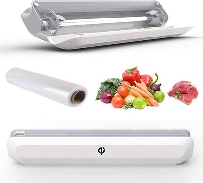 Max Home Plastic Wrap Dispenser, Reusable Plastic Wrap with Slide Cutter Aluminum Foil Cutter Dispenser for Food, 1 Roll Plastic Food Wrap Included Paper Dispenser