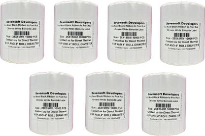 Sevensoft Developers 25X15MM Barcode Label Set of 7 Self-adhesive 4 UP Chromo 4" Diameter Roll (Use Black Ribbon to Print Stickers) Paper Label