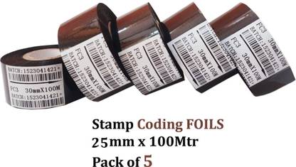 SMARTSON Hot Stamping Coding Foil Thermal Transfer Ribbon 25mm x 100mtr (Pack of 5) Foil Ribbon Paper Label