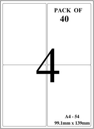 True-Ally Sticky Paper a4 Size Pack of 160 Labels (40 Sheets) Print Order Shipping Address Pre-Cut Labels Invoices Stickers (4 Labels in 1 Sheet)(A4ST4-40 Sheets) Self Paper Label