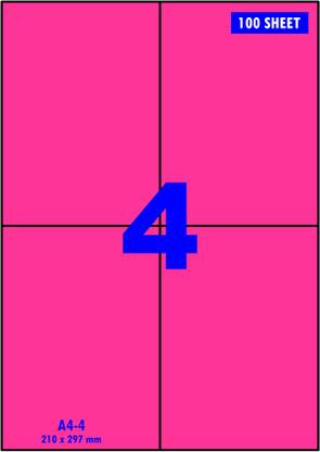 AVC LABELS Florence Pink/ 4 Sticker / Online Sheet Paper / Per Sheet - 100 Sheets Pack Self Adhesive Paper Label