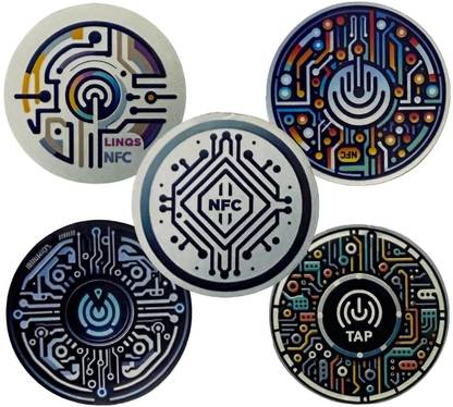 linqs Nerdi Tags Rewritable NFC Tag Stickers | NXP NTAG213 chip | 144 Bytes Memory (Set of 5 ) NFC Paper Label