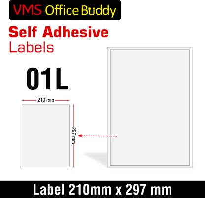 VMS Professional A4 Self Adhesive Paper Labels for Laser, Inkjet Printers - 200 Sheets (1 per Sheet) Self Adhesive Paper Label