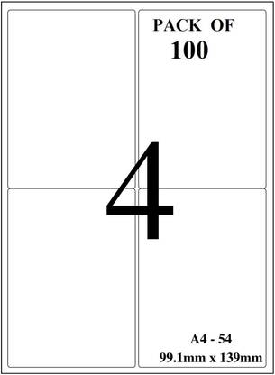 True-Ally Sticky Paper a4 Size Pack of 400 Labels (100 Sheets) Print Order Shipping Address Pre-Cut Labels Invoices Stickers (4 Labels in 1 Sheet) Self Paper Label