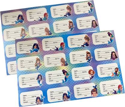 TINZORI Mermaid Name Label Stickers for Girls, School Supply Writable Tags, Pack of 2 Self Adhesive Paper Label