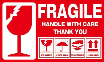The Print Factory Fragile Sticker 5x3 Fragile Handle with Care Warning Stickers, Keep Dry Upward Do Not Trample Paper Label