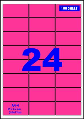 AVC LABELS A4 Size Florence Pink/ 24 Sticker / Sheet Paper / Per Sheet - 100 Sheets Pack Pink Paper Label
