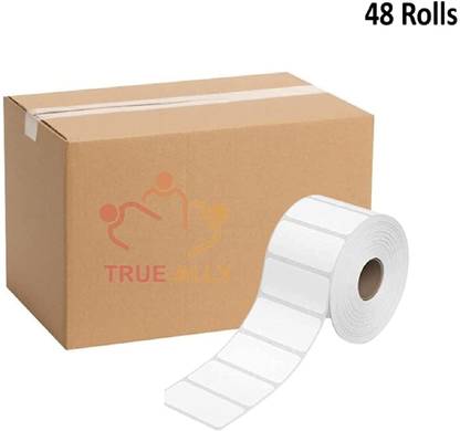 True-Ally Small Thermal (0.5" Core) Barcode MRP Sticker–500 Labels/Roll-50x30mm-48 Rolls Self Adhesive Paper Label