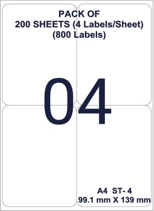 Trison ST4 Easy Ship A4 Size (200 Sheets| 400 Labels| 99.1mm x 139mm size) Strong Bond Self-Adhesive Paper Label