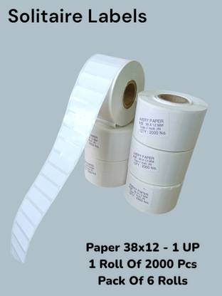 Solitaire 38x12 Chromo/Paper Label,1 UP, Pack Of 6, 1 roll of 2000 label,Total 12000 Label self Paper Label