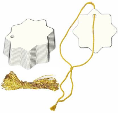 CVANU Star Design Writable Blank Label with Golden String for Gift Tag(100pcs) Non-Adhesive Paper Label