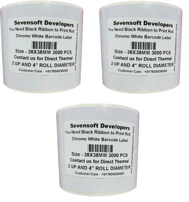 Royaltec 38X38MM Barcode Label Set of 3 Self-adhesive 2 UP Chromo 4" Diameter Roll (Use Black Ribbon to Print Stickers) Paper Label
