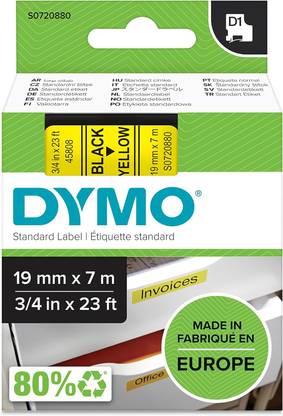 Dymo D1 Labeling Tape 19MMx7M Black Print on Yellow Tape Label Cassette Easy Peel Self Adhesive Paper Label