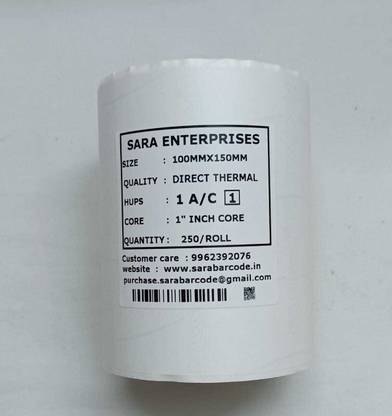 SARA ENTERPRISEES 100MM X 150MM DIRECT THERMAL GUMMING Paper Label
