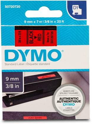 Dymo Authentic D1 Label Black Print on Red Tape 9mm x 7m Adhesive for LabelManager Self Adhesive Paper Label