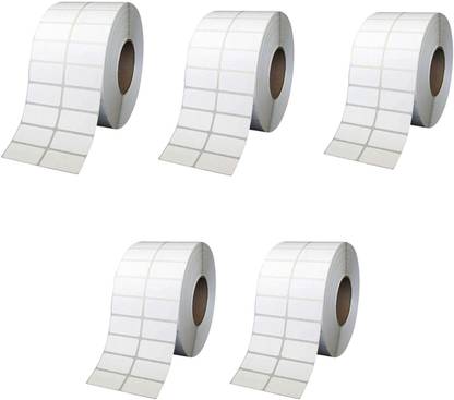 True-Ally 38x25 Direct Thermal Barcode Label Sticker-1.5 x 1 inch-2 Ups - 2000 Labels/Roll White Self Adhesive Sticker for Printing Barcoding (pack of 5) Paper Label