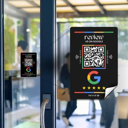 REVUZ Tap or Scan Google Review Sticker – Waterproof, Easy for Quick Business Reviews Self Adhesive Paper Label