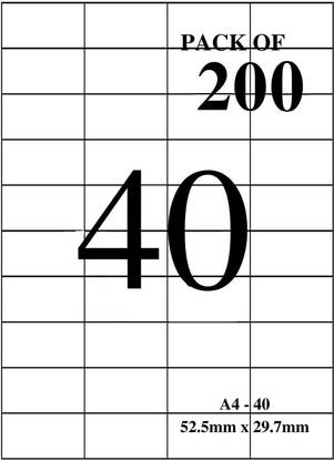 True-Ally A4 Size White Self Adhesive Label/Sticker for Printer (Inkjet/Copier/Laser) - 40 Sticker Per Sheet - 200 Sheets Pack (A4ST40-200 Sheets) Self Paper Label