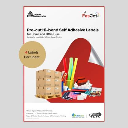 fasjet Avery Dennison-Multipurpose A4-4 Labels/Sheet- Pack Of 100 sheets Self-adhesive Paper Label