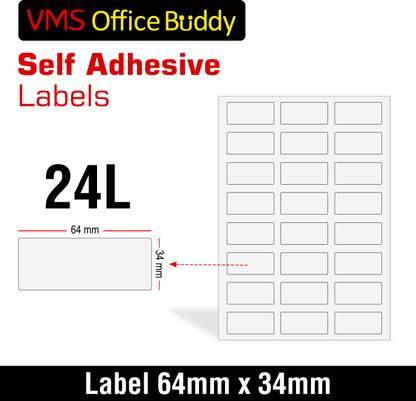 VMS Professional A4 Self Adhesive Paper Labels for Laser, Inkjet Printers - 200 Sheets (24 per Sheet) Self Adhesive Paper Label